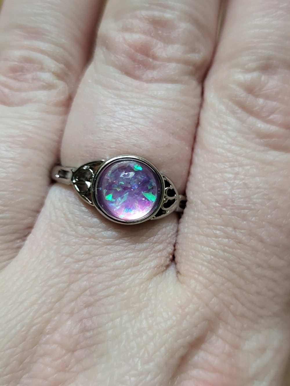 Silver Tone Purple Galaxy Ring Size 8